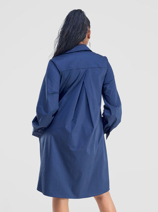 Safari Kaya Long Sleeve Shirt Dress - Navy