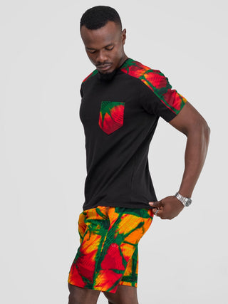 Safari Kitenge T-Shirt - Black / Chari Print