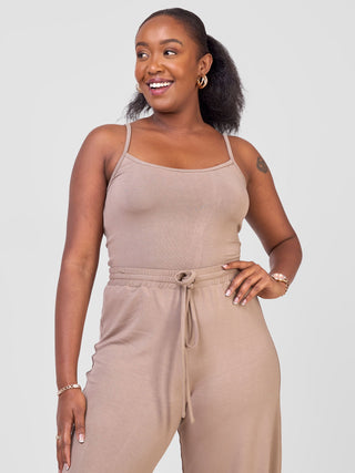 Safari Spaghetti Tank Top - Light Taupe - Shopzetu