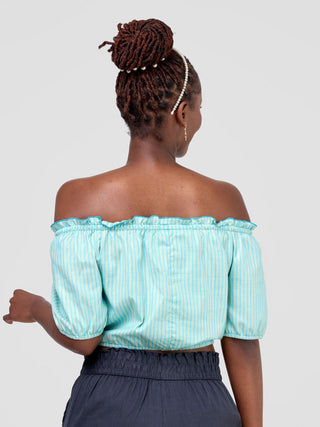 Safari Kikoy Off Shoulder Crop Top - Light Blue Print - Shopzetu