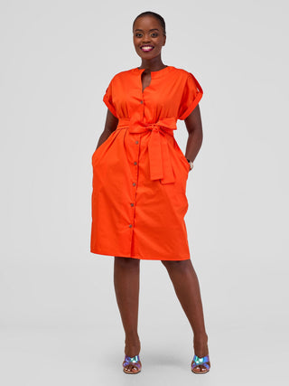 Zene Drop Shoulder Above Knee Dress - Orange