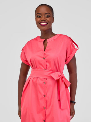 Safari Zene Drop Shoulder Above Knee Dress - Pink