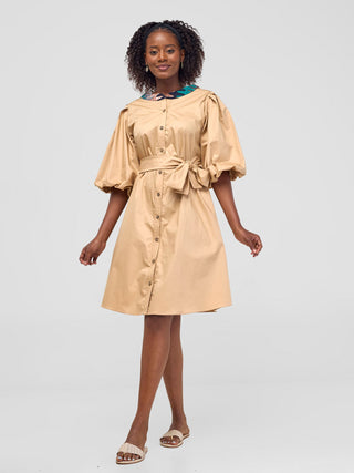 Safari by Vivo Mali Bishop Sleeve Tent Dress - Khaki