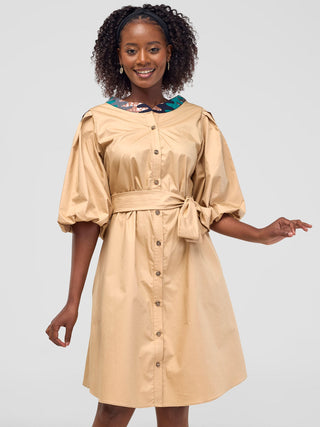 Safari Mali Bishop Sleeve Tent Dress - Khaki