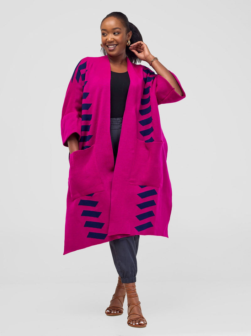 Safari Dila Poncho - Fuschia / Light Navy Blue - Shopzetu