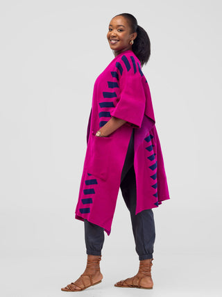 Safari Dila Poncho - Fuschia / Light Navy Blue - Shopzetu