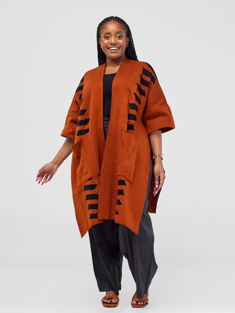 Safari Dila Poncho - Rust / Black - Shopzetu