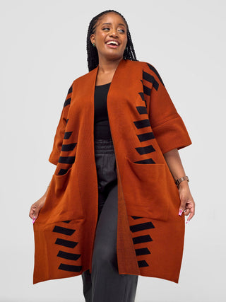 Safari Dila Poncho - Rust / Black - Shopzetu