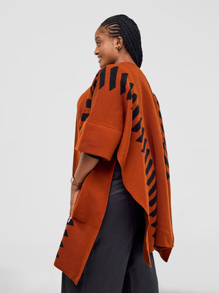 Safari Dila Poncho - Rust / Black - Shopzetu