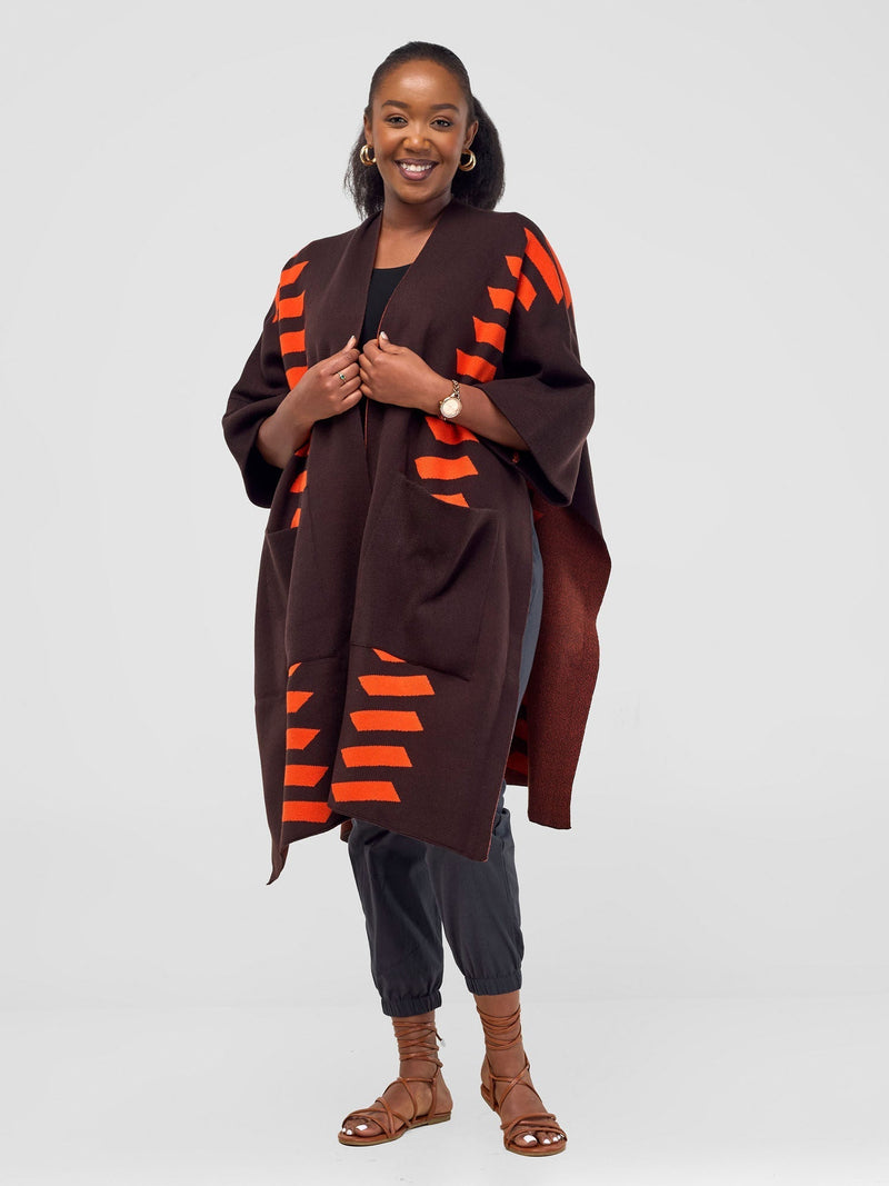 Safari Dila Poncho - Chocolate Brown / Tangerine - Shopzetu