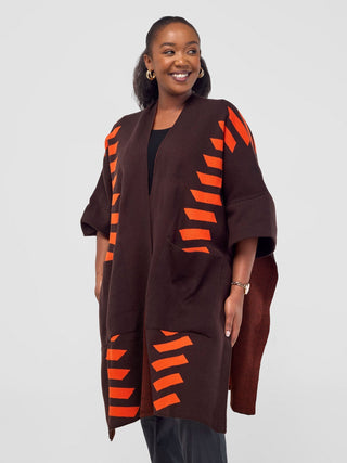 Safari Dila Poncho - Chocolate Brown / Tangerine - Shopzetu