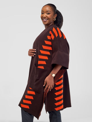Safari Dila Poncho - Chocolate Brown / Tangerine - Shopzetu