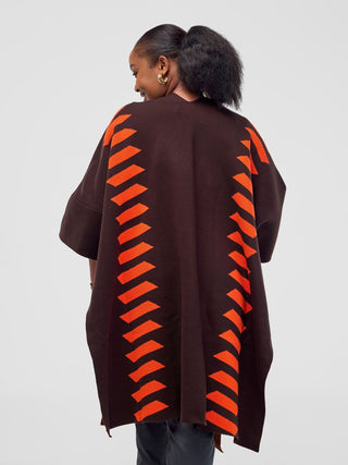 Safari Dila Poncho - Chocolate Brown / Tangerine - Shopzetu