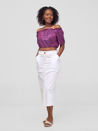 Safari by Vivo Kamari  Front Slit Midi Skirt - White Cloud