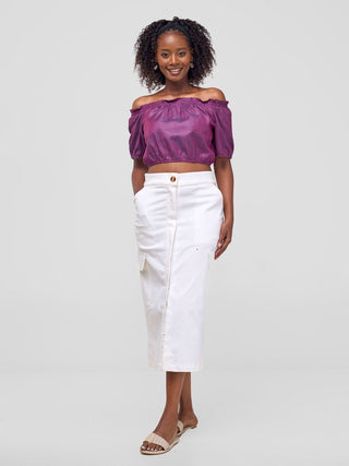 Safari Kamari  Front Slit Midi Skirt - White Cloud