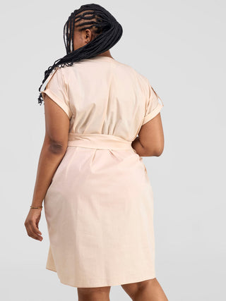 Safari Zene Drop Shoulder Above Knee Dress - Taupe