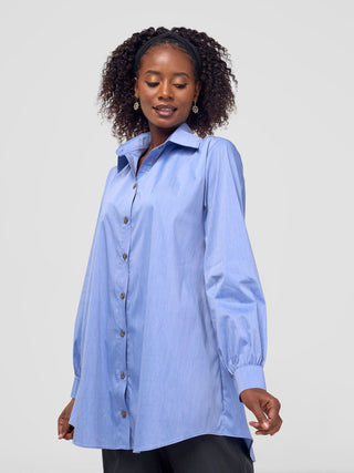 Safari Kaya Long Sleeve Collar Shirt - Light Blue - Shopzetu