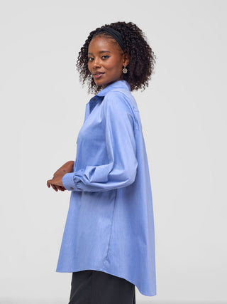 Safari Kaya Long Sleeve Collar Shirt - Light Blue - Shopzetu