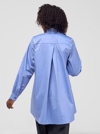Safari Kaya Long Sleeve Collar Shirt - Light Blue - Shopzetu