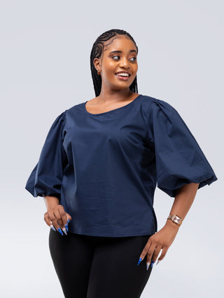 Safari by Vivo Nimali Bubble Sleeve Top - Navy