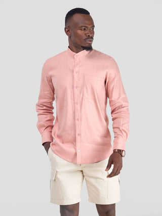 Safari Men's Chinese Collar Long Sleeve Shirt - Coral