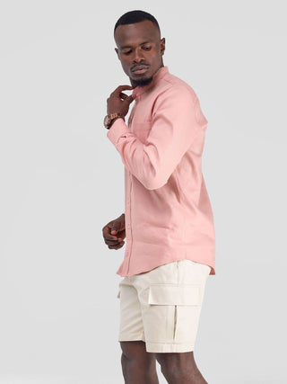 Safari by Vivo Men's Chinese Collar Long Sleeve Shirt - Coral