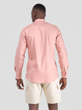 Safari by Vivo Men's Chinese Collar Long Sleeve Shirt - Coral