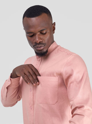 Safari Men's Chinese Collar Long Sleeve Shirt - Coral