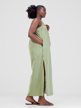 Safari Haya Strappy Tie Back Maxi Dress - Dark Green Kiki Print - Shopzetu