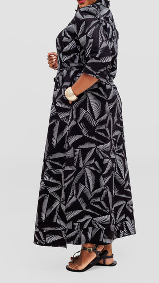 Safari by Vivo Zehra 3/4 Sleeve Kitenge Maxi Dress - Black / Cream Ana Print