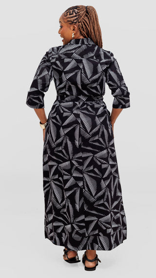 Safari by Vivo Zehra 3/4 Sleeve Kitenge Maxi Dress - Black / Cream Ana Print