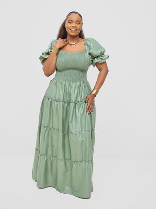 Safari Kikoy Shirred Top Maxi Dress - Light Green - Shopzetu