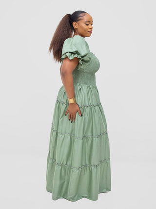Safari Kikoy Shirred Top Maxi Dress - Light Green - Shopzetu