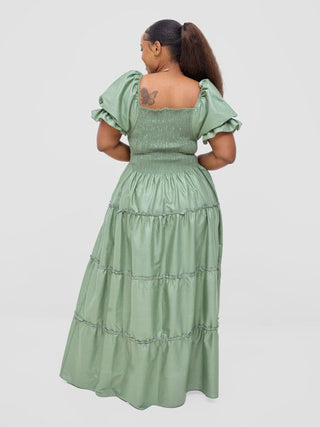 Safari Kikoy Shirred Top Maxi Dress - Light Green - Shopzetu
