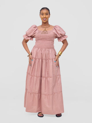 Safari Kikoy Shirred Top Maxi Dress - Tan