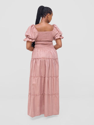Safari Kikoy Shirred Top Maxi Dress - Tan - Shopzetu