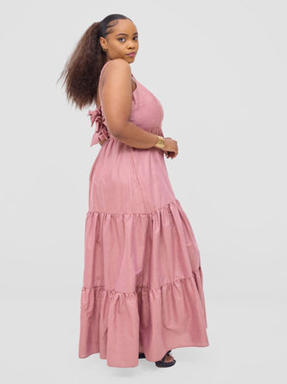 Safari Kikoy Tie Back Maxi Dress - Dusty Pink - Shopzetu