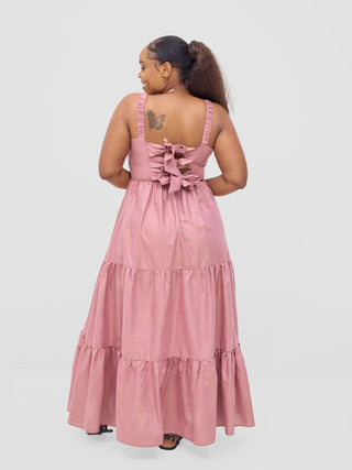 Safari Kikoy Tie Back Maxi Dress - Dusty Pink - Shopzetu