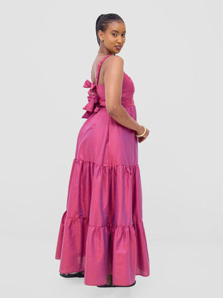 Safari Kikoy Tie Back Maxi Dress - Maroon - Shopzetu