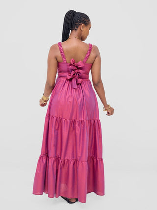 Safari Kikoy Tie Back Maxi Dress - Maroon - Shopzetu