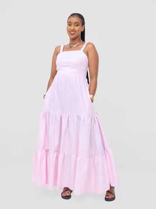 Safari Kikoy Tie Back Maxi Dress - Light Pink - Shopzetu