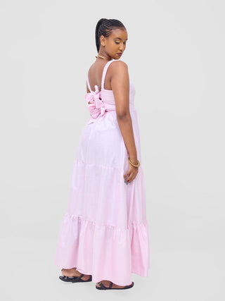 Safari Kikoy Tie Back Maxi Dress - Light Pink - Shopzetu