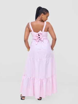 Safari Kikoy Tie Back Maxi Dress - Light Pink - Shopzetu