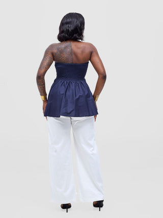 Safari Tiwa Shirred Top - Navy - Shopzetu
