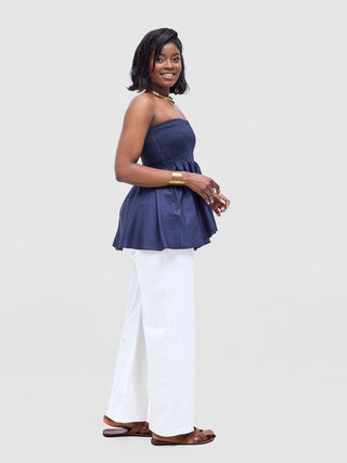 Safari Tiwa Shirred Top - Navy