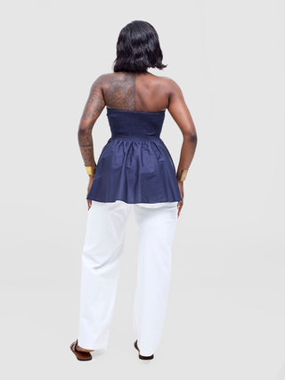 Safari Tiwa Shirred Top - Navy
