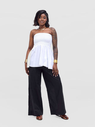 Safari Tiwa Shirred Top - White - Shopzetu