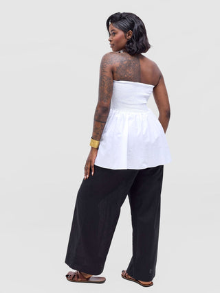 Safari Tiwa Shirred Top - White - Shopzetu