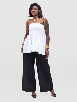 Safari Tiwa Shirred Top - White - Shopzetu