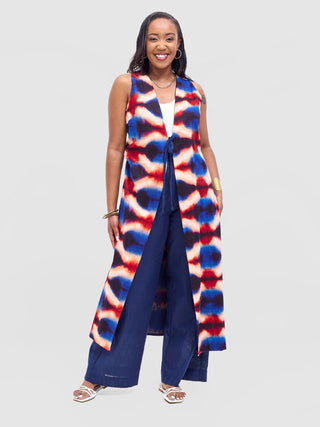 Safari Tiwa Reversible Tie Kimono - Navy + Sefa Print - Shopzetu